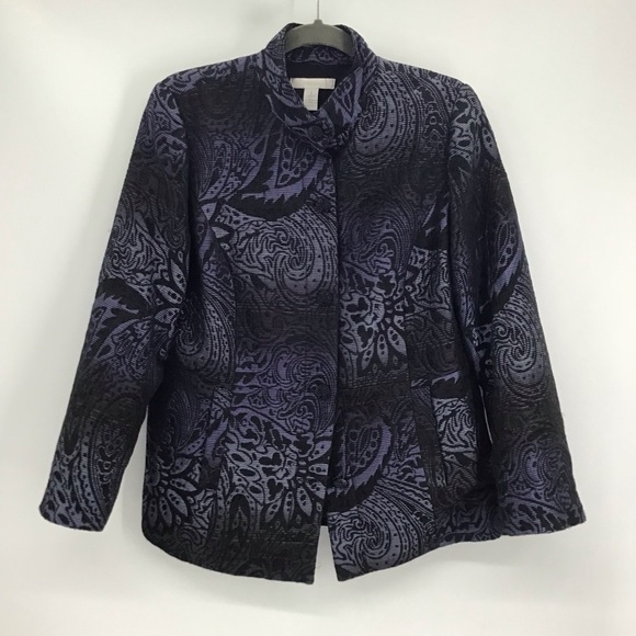Chico’s Women’s Muse Paisley Button-Up Blazer Jacket Career Black/Purple Size 2 - Picture 2 of 11